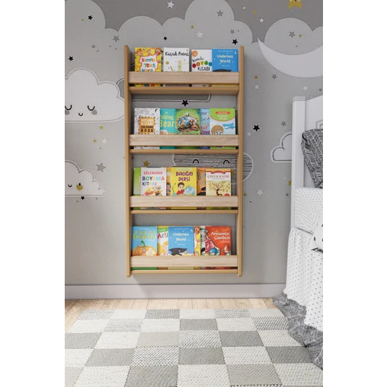 Zeo Wood Design Montessori 4 Raflı Çocuk Kitaplığı 120*60 cm