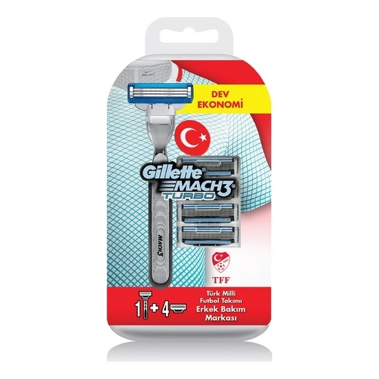 Gillette Mach3 Turbo Milli Takım Özel Paketi Tıraş Makinesi + 4'lü Tıraş Bıçağı