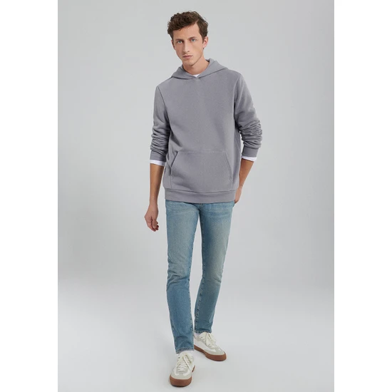 Mavi Kapüşonlu Gri Basic Sweatshirt 0610937-83747