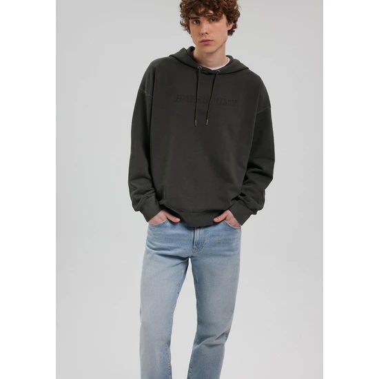 Mavi Kapüşonlu Baskılı Gri Sweatshirt 0S10114-86803