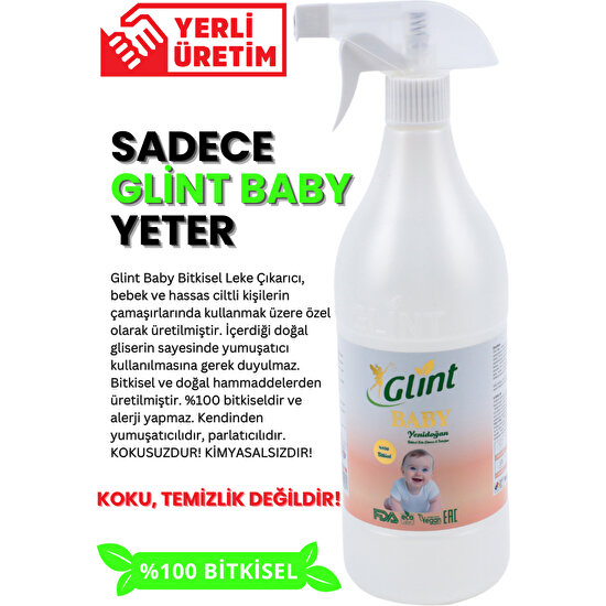 Glint Baby 1 Litre %100 Bitkisel Bebek Yenidoğan Sıvı Çamaşır Deterjanı Leke Temizleyici Kokusuz Sprey