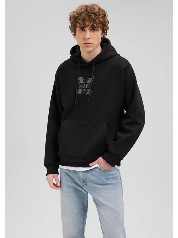 Mavi Baskılı Kapüşonlu Siyah Sweatshirt 0S10086-900