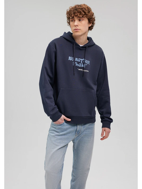 Mavi Kapüşonlu Baskılı Lacivert Sweatshirt 0S10121-70490