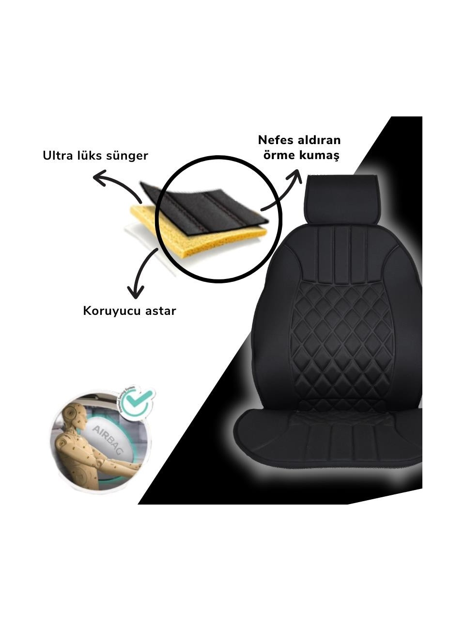 Citroen C4 Cactus 2014 ve Sonrası Uyumlu Oto Koltuk Minderi Ergonomik Elegance 2'li Lüks Set Siyah — alternatif görsel