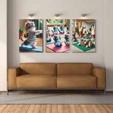 Hediye Vakti Yoga Yapan Kediler Üçlü Mdf Duvar Posteri 20 x 28 cm