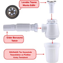 Nzb Sifon Körüklü Sökülebilir Tas'lı Temizlenebilir Mutfak Banyo Mutfak Lavabo Taşı Gider Borusu Plastik 38 cm