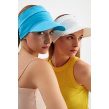 Butikgiz Beyaz - Aqua Uv Korumalı Katlanır Üstü Açık Yumuşak Siperli %100 Pamuklu Penye Tenis Vizör Şapka 2^li Set