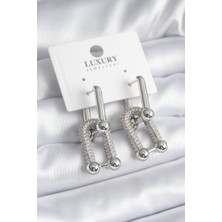 Clariss Pirinç Gümüş Renk Zirkon Taşlı Tiffany Model Vıp Seri Kadın Küpe