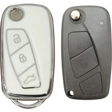 Renk Store RenkStore  Fiat Linea, Ducato, Boxer, Jumper Sustalı Beyaz-Gümüş Silikon Oto Anahtar Kılıfı