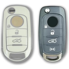 Renk Store RenkStore Fiat Egea Sustalı Beyaz-Gümüş Silikon Oto Anahtar Kılıfı