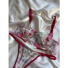 Nashera Pembe Çiçek Işlemeli Brode Balenli Bralet Sütyen Iç Çamaşır Takımı