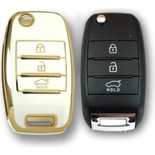 Renk Store RenkStore Kia 2012-2018 Ceed, Rio, Sportage Sustalı Beyaz Oto Anahtar Kumanda Kabı Kılıfı Oto Anahtarlık