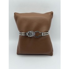 Arnes Jewelry Çelik Zirkon Taşlı Aslan Detaylı Kelepçe Bileklik