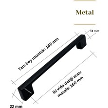 Triple Diamond 160 mm Metal Siyah Çekmece Kulpları Dolap Mutfak Mobilya Kulpu 1 Adet ( 16 cm ) = 160MM