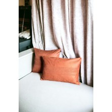 Doryan Home Etiyopya Suni Nubuk Çizgili Kiremit Kare Dikdörtgen 2'li Set Dekoratif Kırlent Kılıfları 50x30 43x43