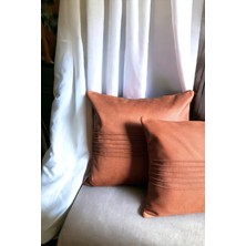 Doryan Home Etiyopya Suni Nubuk Çizgili Kiremit Kare Dikdörtgen 2'li Set Dekoratif Kırlent Kılıfları 50x30 43x43