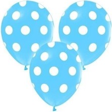 Parti Furyası Baskılı Balon    Mavi Beyaz Puantiyeli 10 Lu