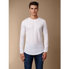 Qmari Uzun Kollu Tişört Basic Bisiklet Yaka Erkek  T-Shirt | Oval Kesim Regular Fit Lıkrali TBL5001