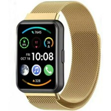 FirstModel Huawei Watch Fit 2 Uyumlu Mıktatıslı Hasır Metal Kordon , Direkt Takmalı Modeldir Gold