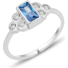 Söğütlü Silver Gümüş Rodyumlu Akuamarin Baget Taşlı Alttan Ayarlanabilir Yüzük SGTL12307RODAJ