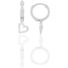 Söğütlü Silver Gümüş Rodyumlu Zirkon Taşlı Kalp Modeli Halka Küpe SGTL12388RODAJ