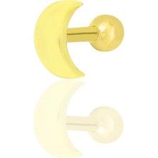 Söğütlü Silver Gümüş Altın Yaldızlı Hilal Modeli Tragus Helix Piercing Küpe SGTL12316GOLD