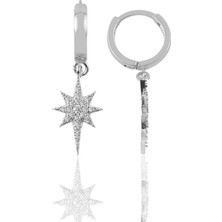 Söğütlü Silver Gümüş Rodyumlu Zirkon Taşlı Kutup Yıldızı Halka Küpe SGTL12391RODAJ