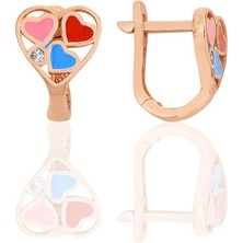 Söğütlü Silver Gümüş Rose Zirkon Taşlı Renkli Kalpler Çocuk Küpesi SGTL12365ROSE