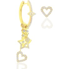 Söğütlü Silver Gümüş Altın Yaldızlı Zirkon Taşlı Kalp Modeli Şans Küpe SGTL12390GOLD