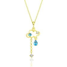 Söğütlü Silver Gümüş Altın Yaldızlı Akuamarin ve Zirkon Taşlı Bulut Kolye SGTL12349GOLD