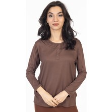 Mutlu City Yeni Sezon 2024 Sade Desen Yuvarlak Yaka Regular Kalıp Anne Penye Bluz 6380