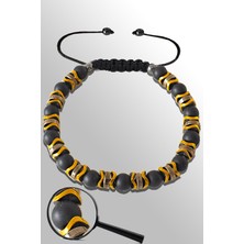 Tesbih Atölyesi Sertifikalı Gold - Silver Hematitli Ham Oniks Taşı Bileklik - Ayarlamalı