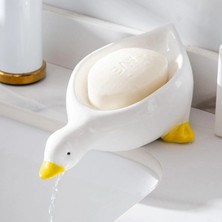 Safestore Pratik Sevimli Ördek Desenli Kendinden Boşaltmalı Su Tutmaz Katı Sabunluk Lavabo Üstü Sabunluk