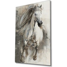 Miraax Beyaz At  Cam Tablo, White Horse