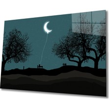 Miraax Ay Balon Silüet Manzara  Cam Tablo