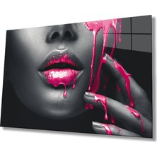Miraax Pembe Dudaklı  Kadın Cam Tablo