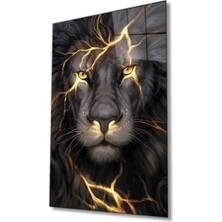 Miraax Sarı Gözlü Aslan Hayvan Portresi Cam Tablo