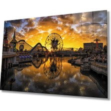 Miraax Gün Batımı Şehir Lunapark Manzaralı Cam Tablo