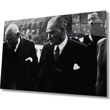 Miraax Siyah Beyaz  Atatürk  Arkadaş Cam Tablo