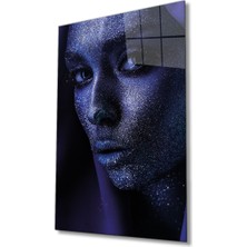 Miraax Mor Parıltılı Kadın Cam Tablo Ev ve Ofis Duvar Dekoru