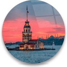 Miraax Kız Kulesi Yuvarlak Cam Tablo