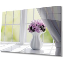 Miraax Beyaz Vazoda Pembe Güller Cam Tablo