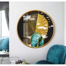 Miraax Gold Yapraklar Yuvarlak Cam Tablo