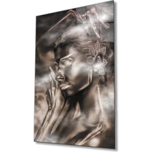 Miraax Siyahi Altın Hatlı Kadın Dumanlı Cam Tablo