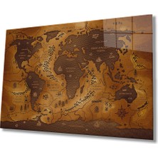 Miraax Eski Kahverengi Dünya Haritası  Cam Tablo