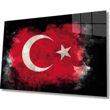 Miraax Siyah Fonlu Türk Bayrağı Ay Yıldız Cam Siyah Fon