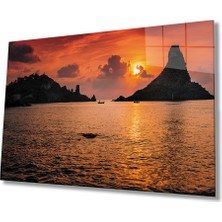 Miraax Gün Batımı Deniz Kayıklar Cam Tablo