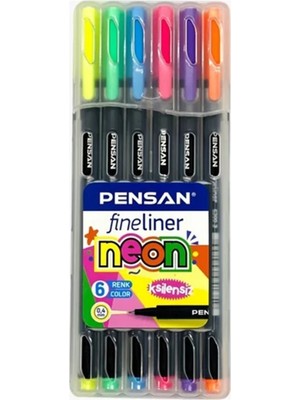 Pensan Fineliner Kalem 6'lı Neon Plastik Kutu