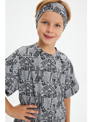Babygiz Gri Erkek Pamuklu Penye, Kaymaz, Terletmez, Ultra Hafif,  Esnek Desenli Saç Bandı Bandana