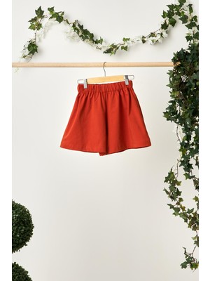 Babygiz Kiremit Kız Çocuk Beli Lastikli Cepli Yumuşak Rahat Hafif %100 Pamuklu Penye Şort